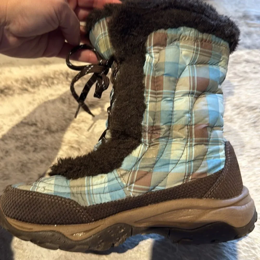 The North Face Goose Down Plaid Puffer Faux Fur Snowboots Size 2